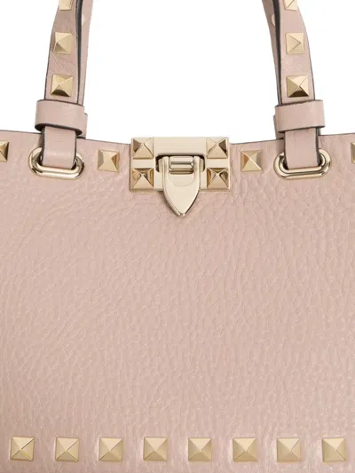 Valentino Garavani Rockstud Mini Shopping Bag In Grainy Calfskin Woman Poudre Uni
