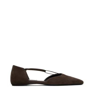 Totême Brown Suede T-strap Ballerina Flats In Pepper 273
