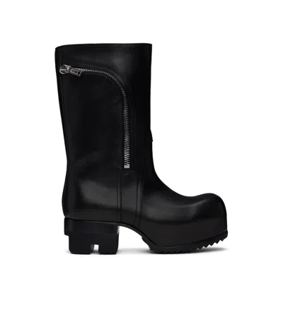 Rick Owens Black Solid Round Toe Boots In Black