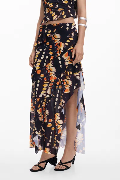Desigual Ruffled Butterfly Skirt In Black