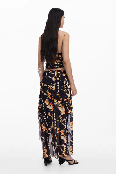 Desigual Ruffled Butterfly Skirt In Black