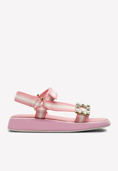 Roger Vivier Vivier Slide Trekky Crystal Buckle Sandals In Pink