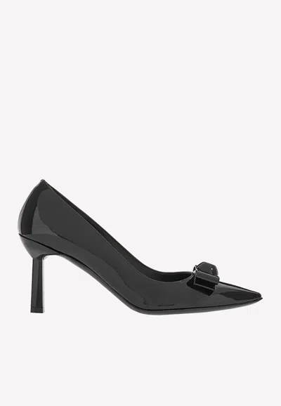 Ferragamo Katrin Patent Bow Pumps In Black