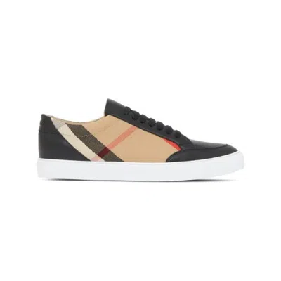 Burberry Sneaker In Leather And House Check Motif In Black