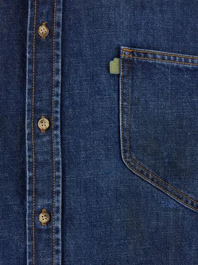 Erl Blue Shirt With Pointed Collar And Logo Patch On The Front In Blu