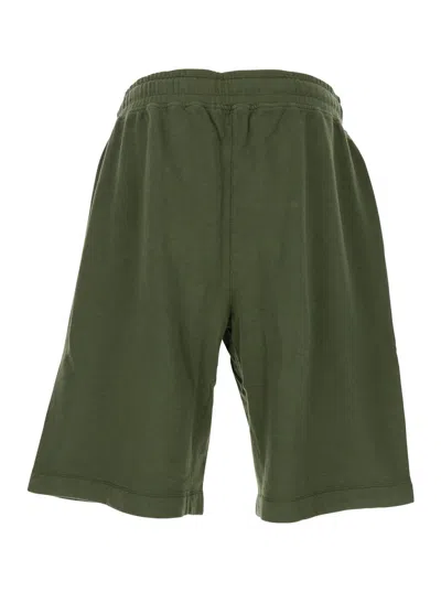 C.p. Company Green Shorts With Elastic Drawstring Waist And Logo Plaque On The Front In Green