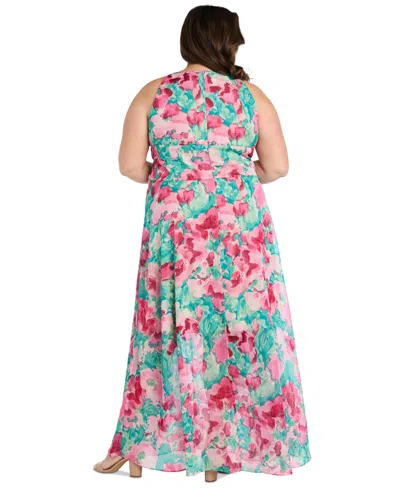 R & M Richards Plus Size Printed Overlay-skirt Maxi Dress In Jade,pink