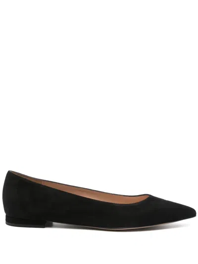 Gianvito Rossi Suede Pointed-toe Ballerina Flats In Black