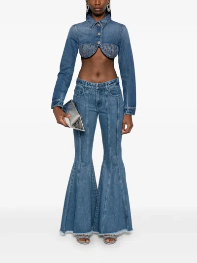 Jean Paul Gaultier Denim Cropped Jacket With Topstitching Details On Cups In Blue