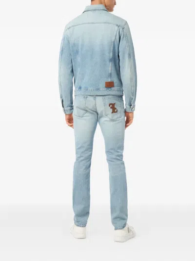 Billionaire Logo-appliqué Denim Jacket In Blue