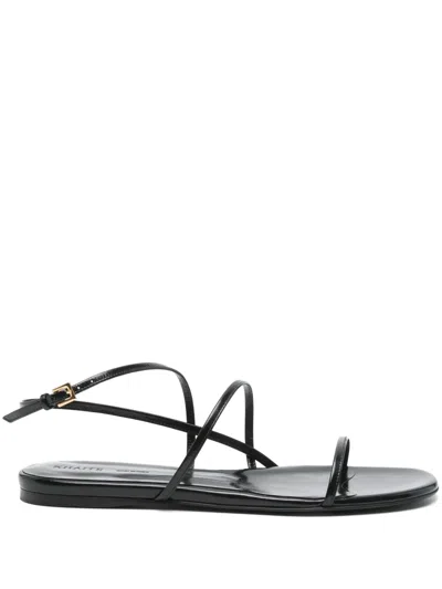 Khaite Black Leather Loop Sandals In Black