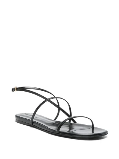 Khaite Black Leather Loop Sandals In Black