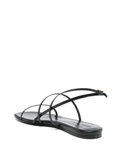 Khaite Black Leather Loop Sandals In Black