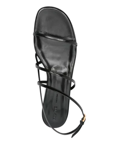 Khaite Black Leather Loop Sandals In Black