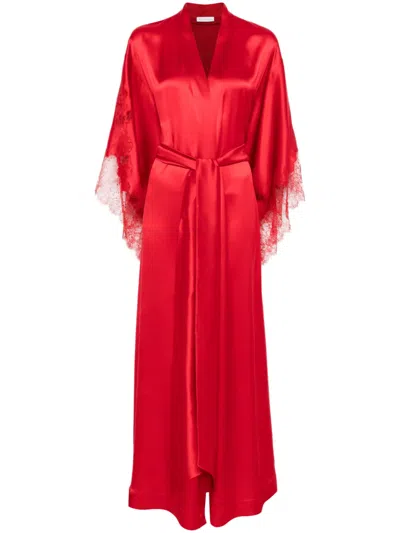 Carine Gilson Calais Caudry-lace Silk Dressing Gown In Red