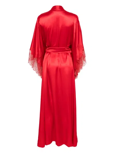 Carine Gilson Calais Caudry-lace Silk Dressing Gown In Red