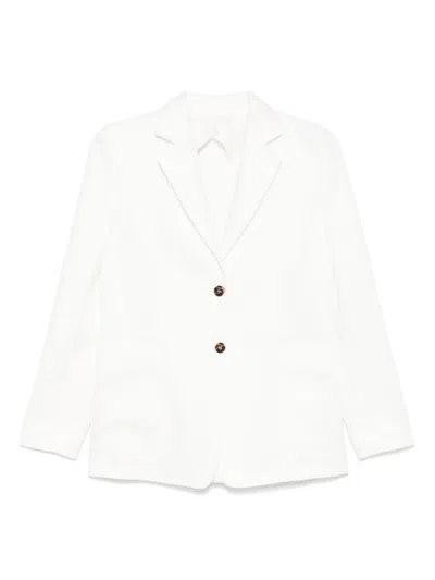 Max Mara Single-breasted Linen Blazer Featuring Pockets In White