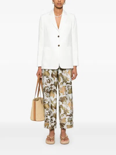 Max Mara Single-breasted Linen Blazer Featuring Pockets In White