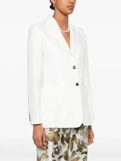 Max Mara Single-breasted Linen Blazer Featuring Pockets In White