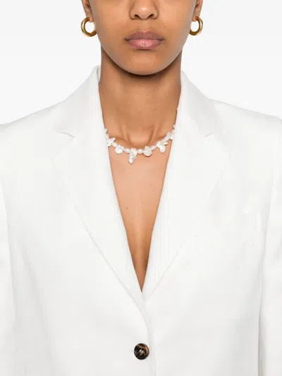 Max Mara Single-breasted Linen Blazer Featuring Pockets In White