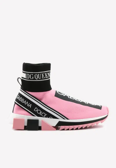 Dolce & Gabbana Sorrento Pink Stretch Jersey Hi- Top Slip-ons In Pink