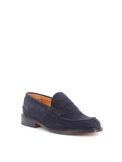 Tricker's Deep Navy Suede Moccasin With Rubber Sole In Black