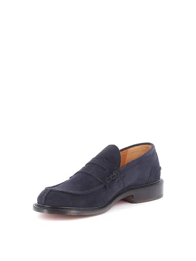 Tricker's Deep Navy Suede Moccasin With Rubber Sole In Black