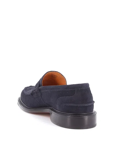 Tricker's Deep Navy Suede Moccasin With Rubber Sole In Black