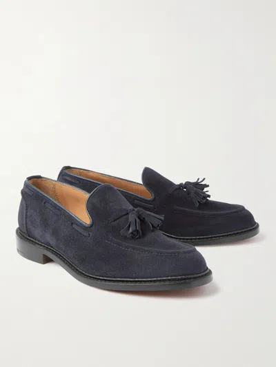 Tricker's Elton Tassel Loafer Castorino Suede In Denim