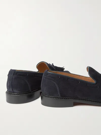 Tricker's Elton Tassel Loafer Castorino Suede In Denim