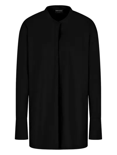 Giorgio Armani Sophisticated Mandarin Collar Shirt In Black