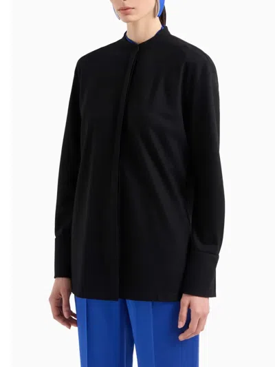 Giorgio Armani Sophisticated Mandarin Collar Shirt In Black