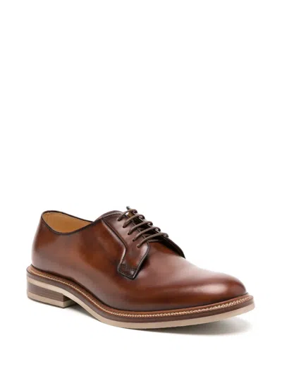Brunello Cucinelli Calfskin Derby Shoes In Brown