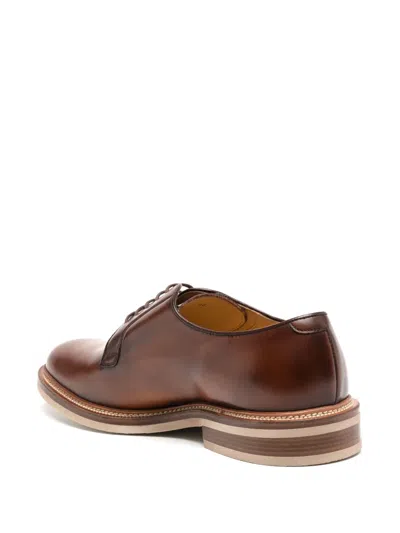 Brunello Cucinelli Calfskin Derby Shoes In Brown