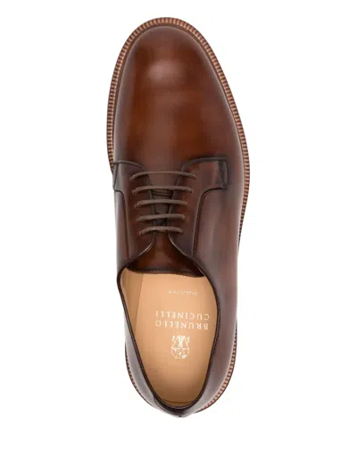 Brunello Cucinelli Calfskin Derby Shoes In Brown