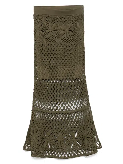 Pinko Crochet Midi Skirt In Green