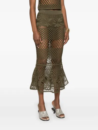 Pinko Crochet Midi Skirt In Green