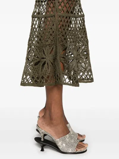 Pinko Crochet Midi Skirt In Green