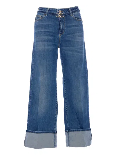 Liu •jo Wide Cuffs Denim Jeans Trousers With 5 Pockets In Blue