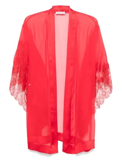 Carine Gilson Calais-caudry Lace Robe In Red