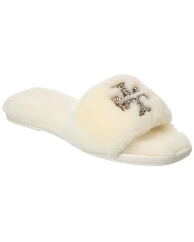 Tory Burch Everly Jeweled Shearling Slide In White