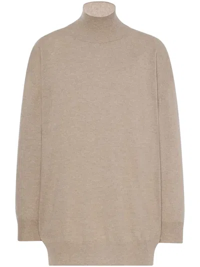 The Row Jabari Mock-neck Oversized Cashmere Sweater In Beige Melange