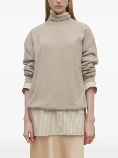 The Row Jabari Mock-neck Oversized Cashmere Sweater In Beige Melange