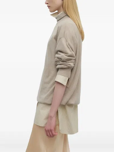 The Row Jabari Mock-neck Oversized Cashmere Sweater In Beige Melange
