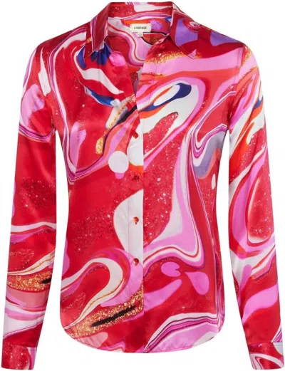 L'agence Multi Tie-dye Swirl Tyler Button-front Silk Blouse In Pink