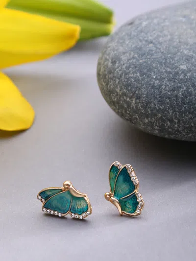 Sohi Enamel Butterfly Shaped Designer Studs In Green