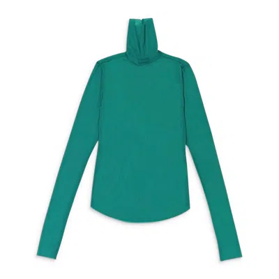 Callipygian Solid Mesh Jade Green Turtleneck In Green