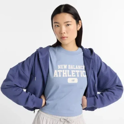 New Balance Heritage Relaxed Crop Logo Graphic T-shirt In Blue