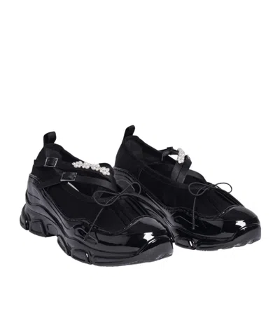 Simone Rocha Criss Cross Ballerina Shoes With Pearl Embellishments In Black