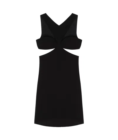 Givenchy Cut Out Dress In Crepe Satin With Rhinestones Detail In Noir